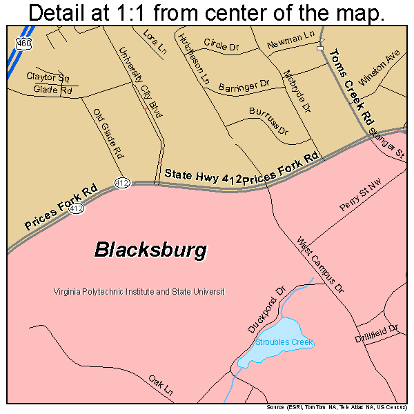 Blacksburg, Virginia road map detail