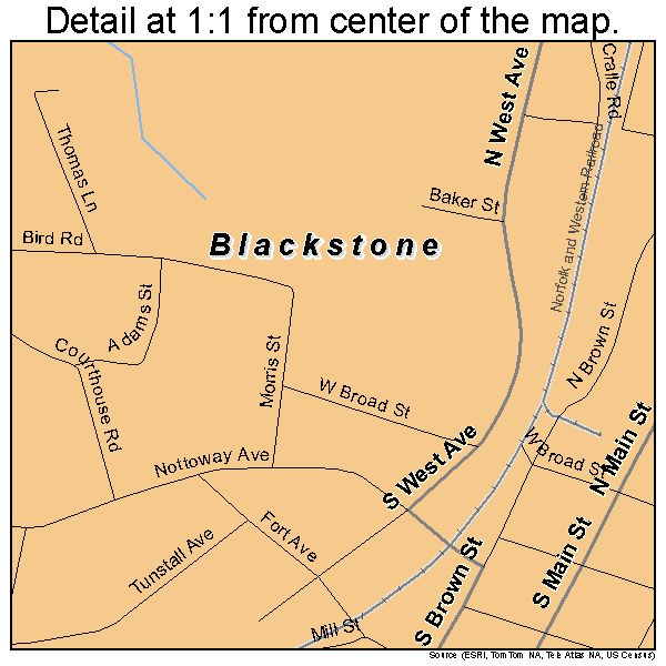 Blackstone, Virginia road map detail