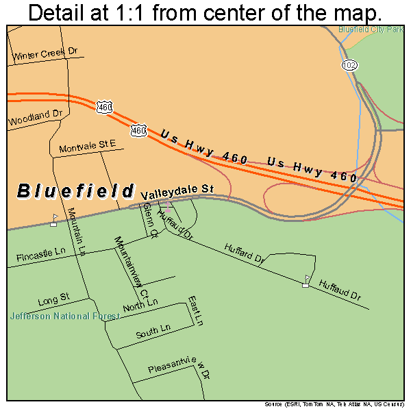 Bluefield, Virginia road map detail