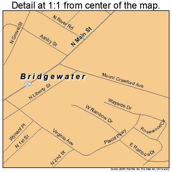Bridgewater, Virginia road map detail