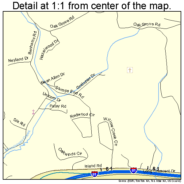 Bristol, Virginia road map detail