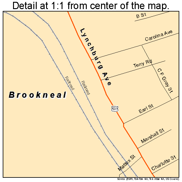 Brookneal, Virginia road map detail
