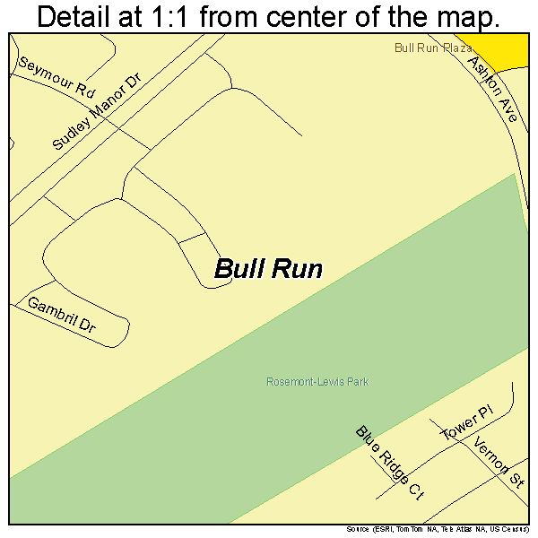 Bull Run, Virginia road map detail