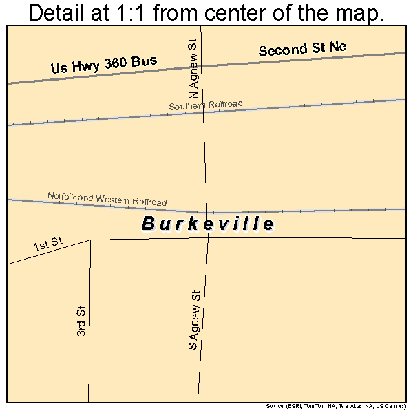 Burkeville, Virginia road map detail