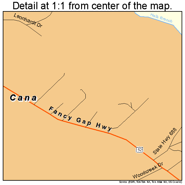 Cana, Virginia road map detail