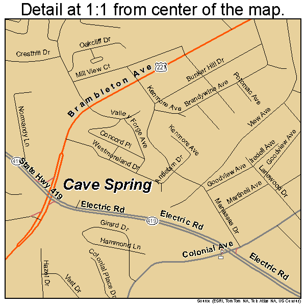 Cave Spring, Virginia road map detail