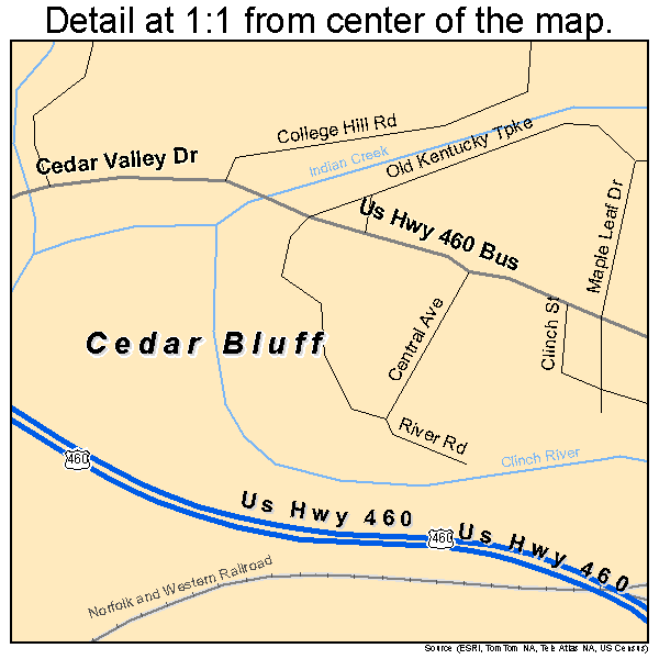 Cedar Bluff, Virginia road map detail