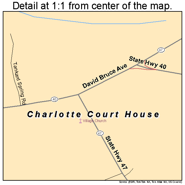 Charlotte Court House, Virginia road map detail