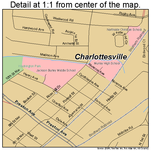 Charlottesville, Virginia road map detail