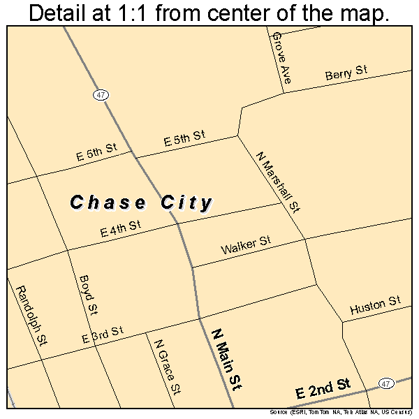 Chase City, Virginia road map detail
