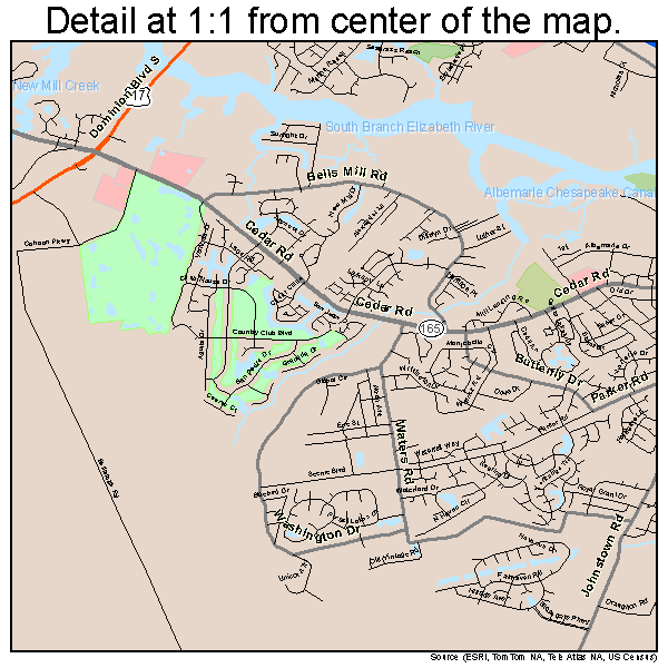 Chesapeake, Virginia road map detail