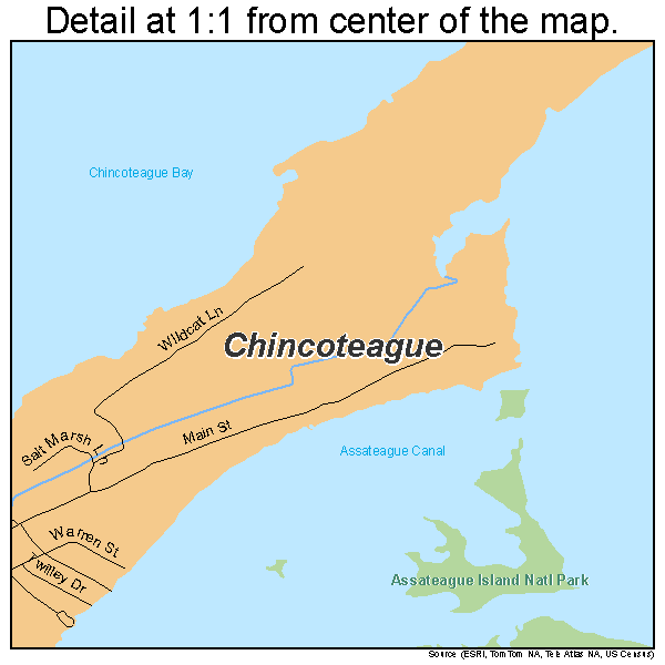Chincoteague, Virginia road map detail