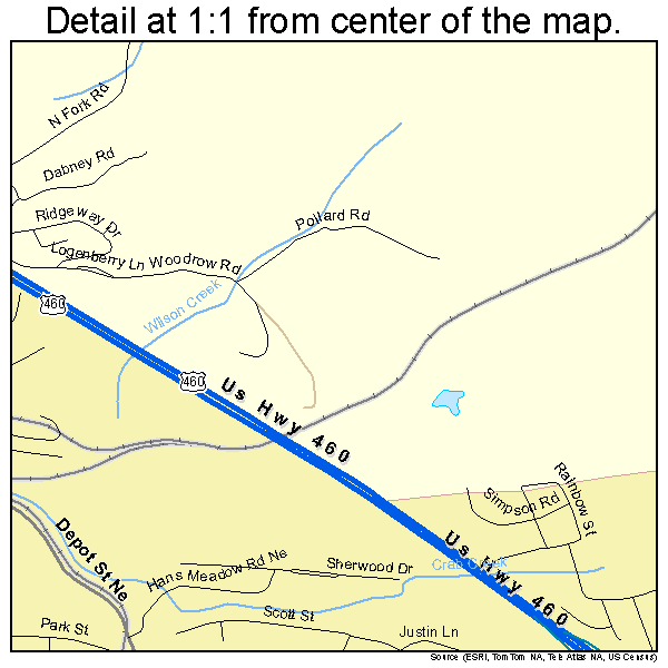 Christiansburg, Virginia road map detail