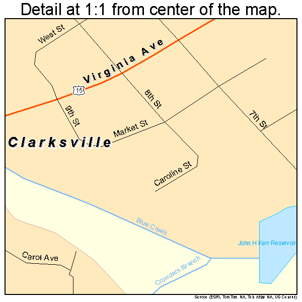 Clarksville, Virginia road map detail