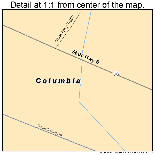 Columbia, Virginia road map detail