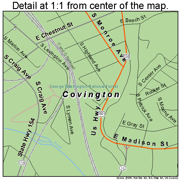 Covington, Virginia road map detail