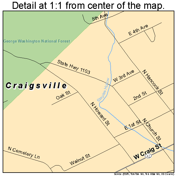 Craigsville, Virginia road map detail