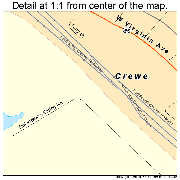 Crewe, Virginia road map detail