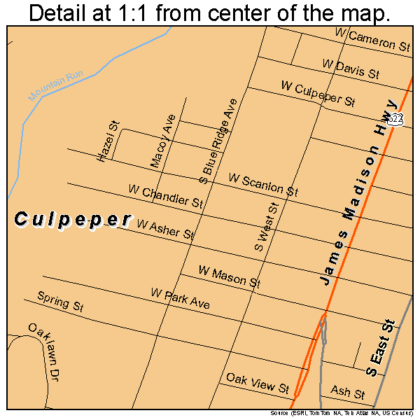 Culpeper, Virginia road map detail