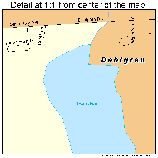 Dahlgren, Virginia road map detail