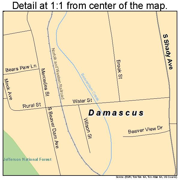 Damascus, Virginia road map detail