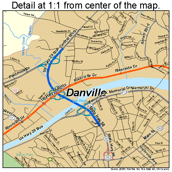 Danville, Virginia road map detail
