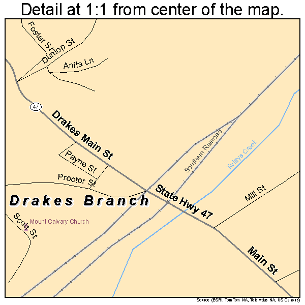Drakes Branch, Virginia road map detail