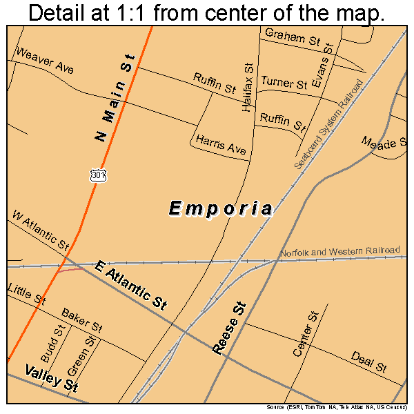 Emporia, Virginia road map detail