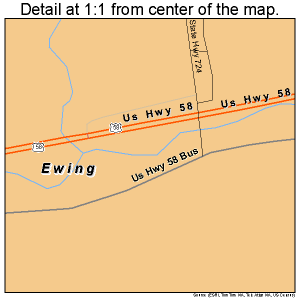 Ewing, Virginia road map detail
