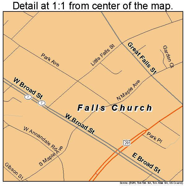 Falls Church, Virginia road map detail