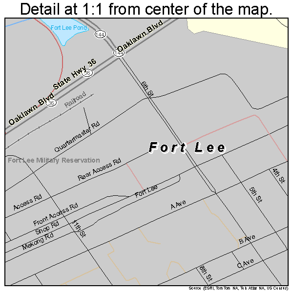 Fort Lee, Virginia road map detail