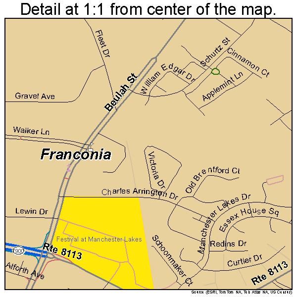 Franconia, Virginia road map detail