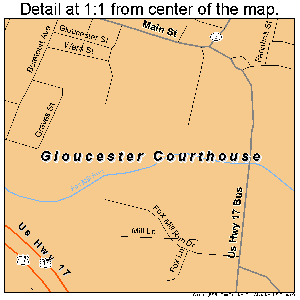 Gloucester Courthouse, Virginia road map detail