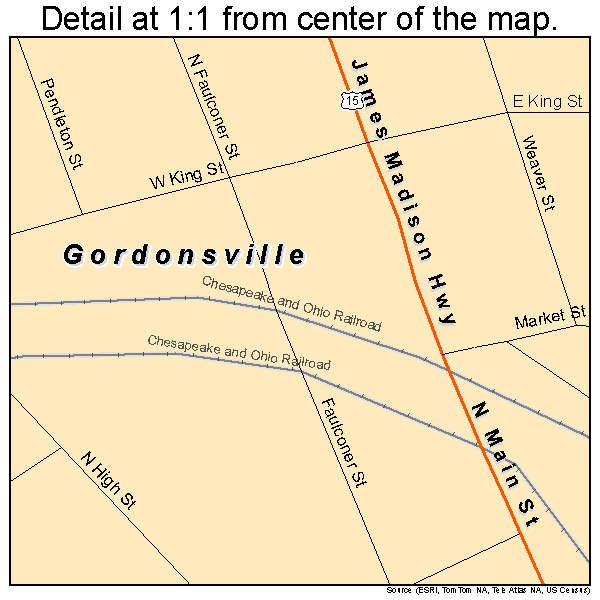 Gordonsville, Virginia road map detail
