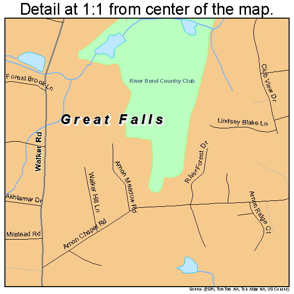 Great Falls, Virginia road map detail