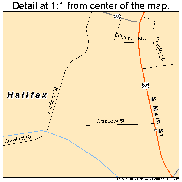 Halifax, Virginia road map detail