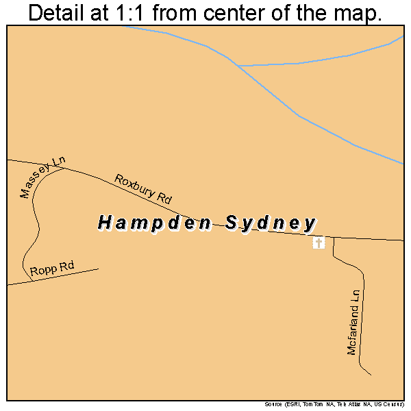 Hampden Sydney, Virginia road map detail