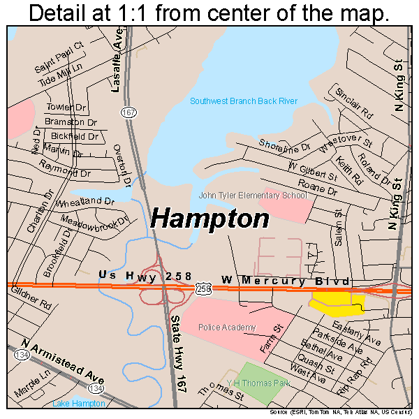 Hampton, Virginia road map detail