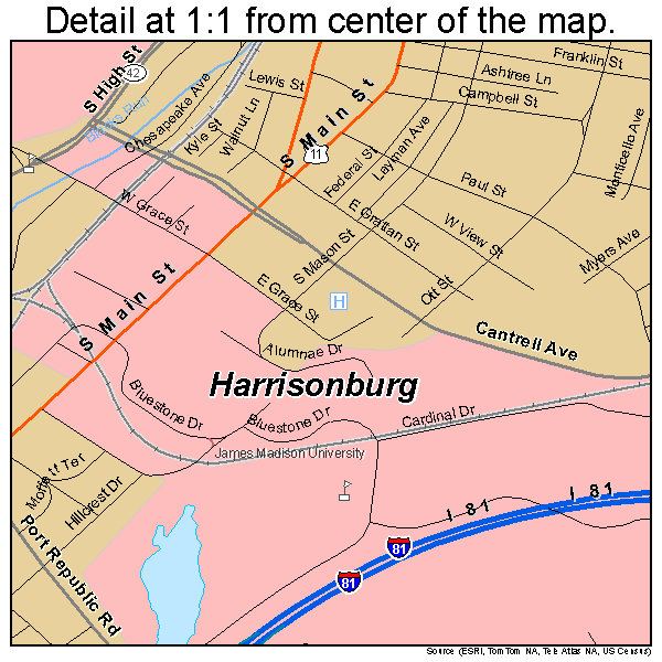 Harrisonburg, Virginia road map detail