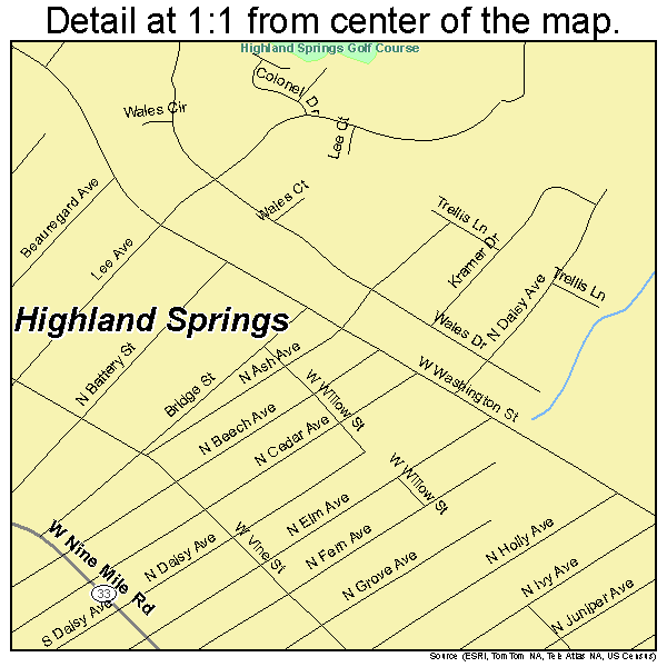 Highland Springs, Virginia road map detail
