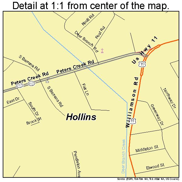 Hollins, Virginia road map detail