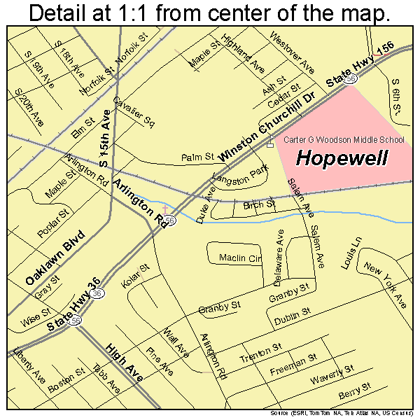 Hopewell, Virginia road map detail