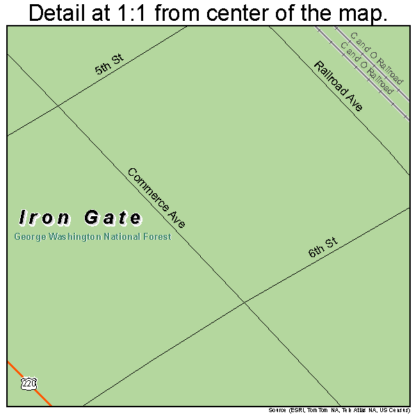 Iron Gate, Virginia road map detail