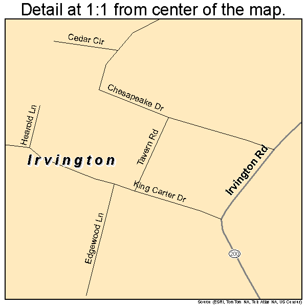 Irvington, Virginia road map detail