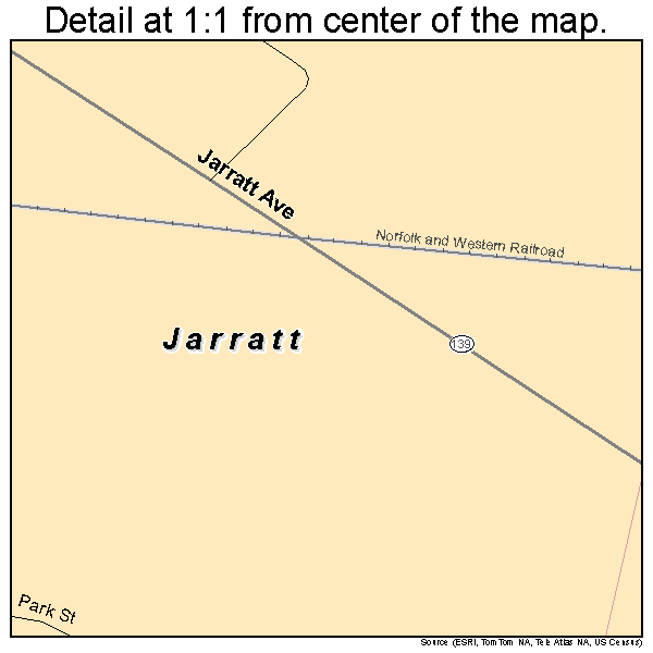 Jarratt, Virginia road map detail