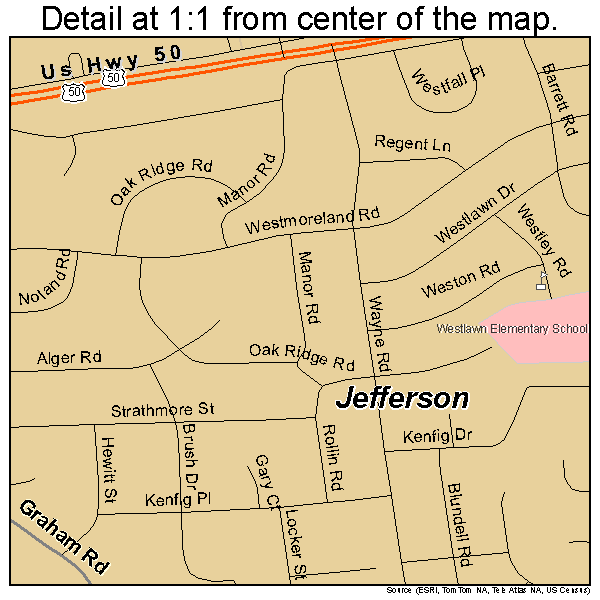 Jefferson, Virginia road map detail