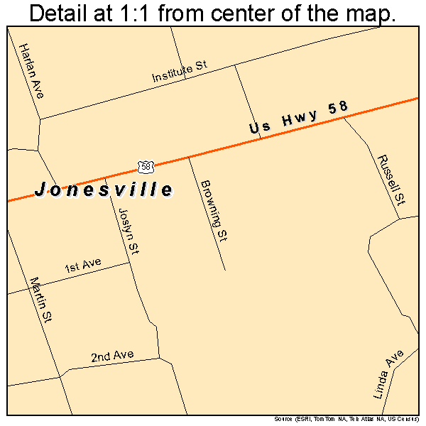 Jonesville, Virginia road map detail