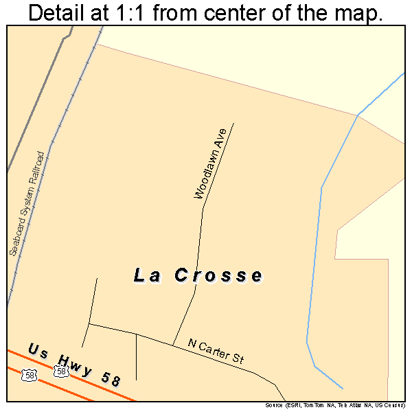 La Crosse, Virginia road map detail