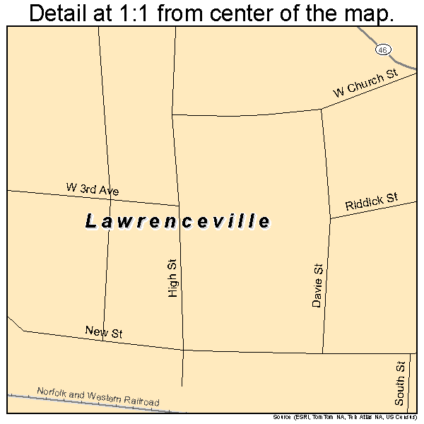 Lawrenceville, Virginia road map detail