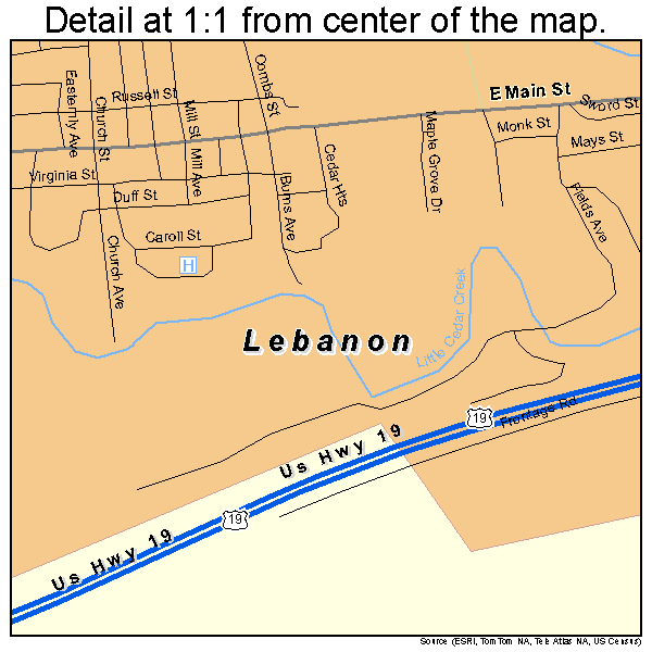 Lebanon, Virginia road map detail